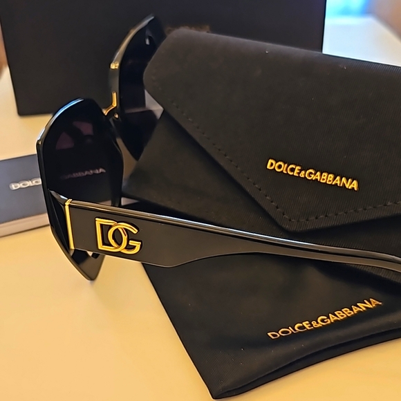 Dolce & Gabbana Black and Gold Sunglasses with Box, Case, Pouch,Care Booklet - Picture 4 of 13